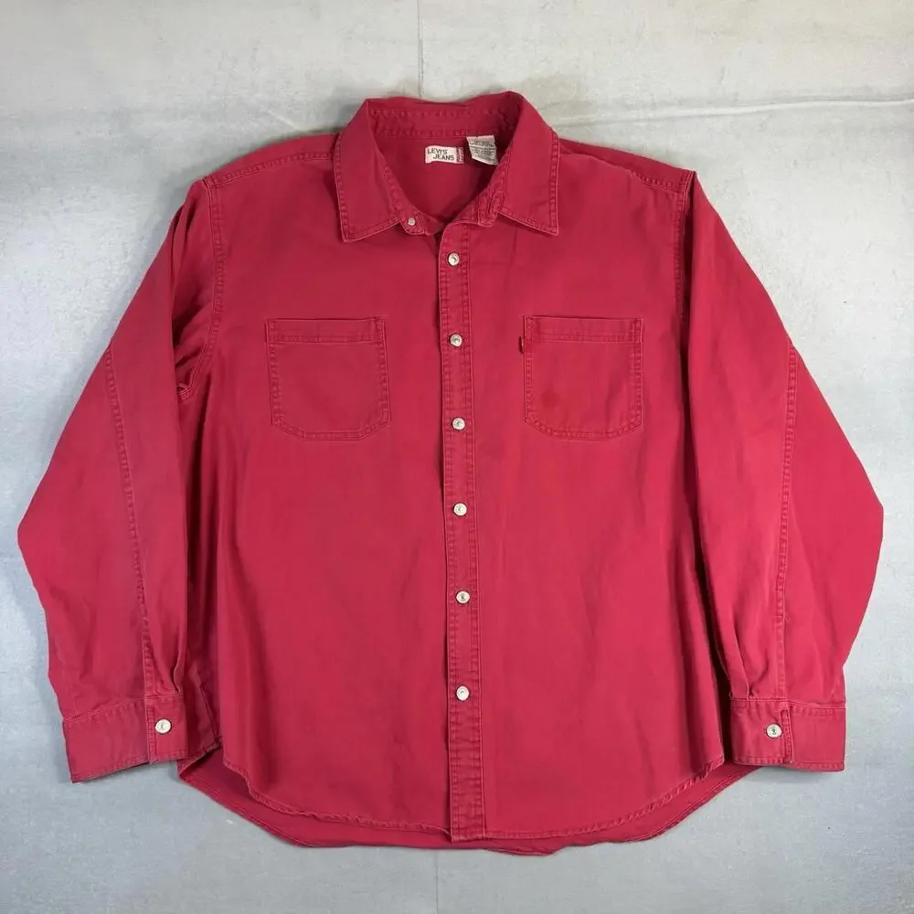 Vintage Levis Jeans Denim Shirt Mens XXL Red Metal Button Western Red Tab 90s